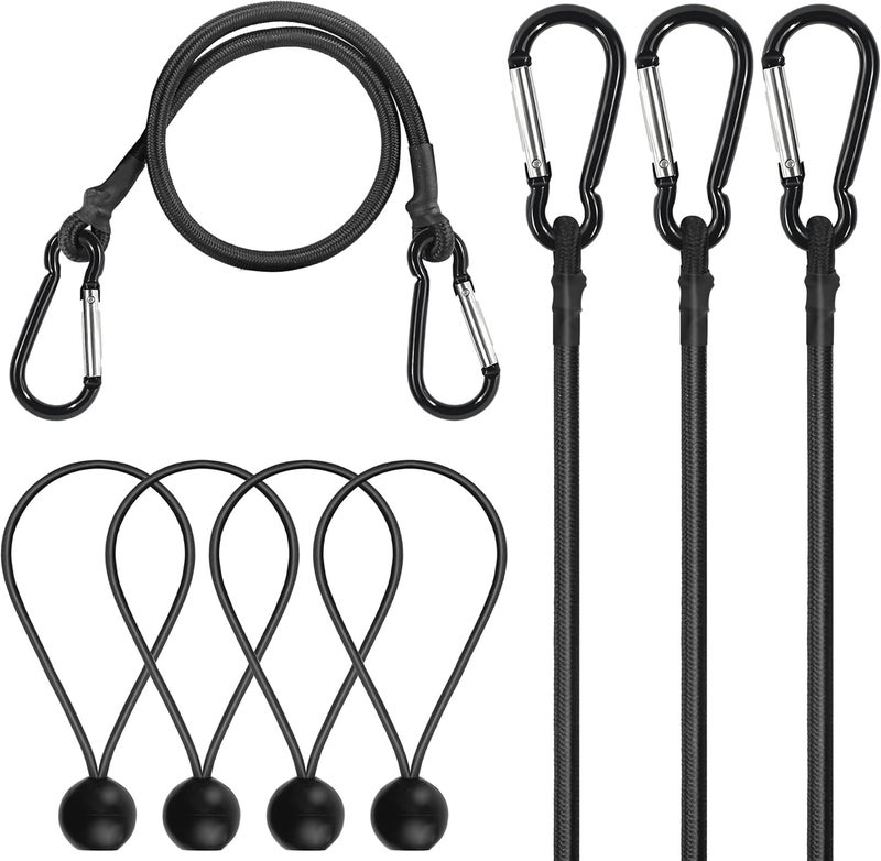 Digank Bungee Cords with Hooks – 4 Pack 24" Heavy Duty Bungee Straps with Carabiner + 4 Ball Bungee Cords 8", for Kayak, Paddle Board, Truck, Camping, Garage,Camping Accessories – Max Load 78 lbs - Image 1